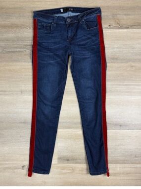 Kut from the Kloth: Ankle Skinny Jeans with Red Velvet Stripes, Size 4
